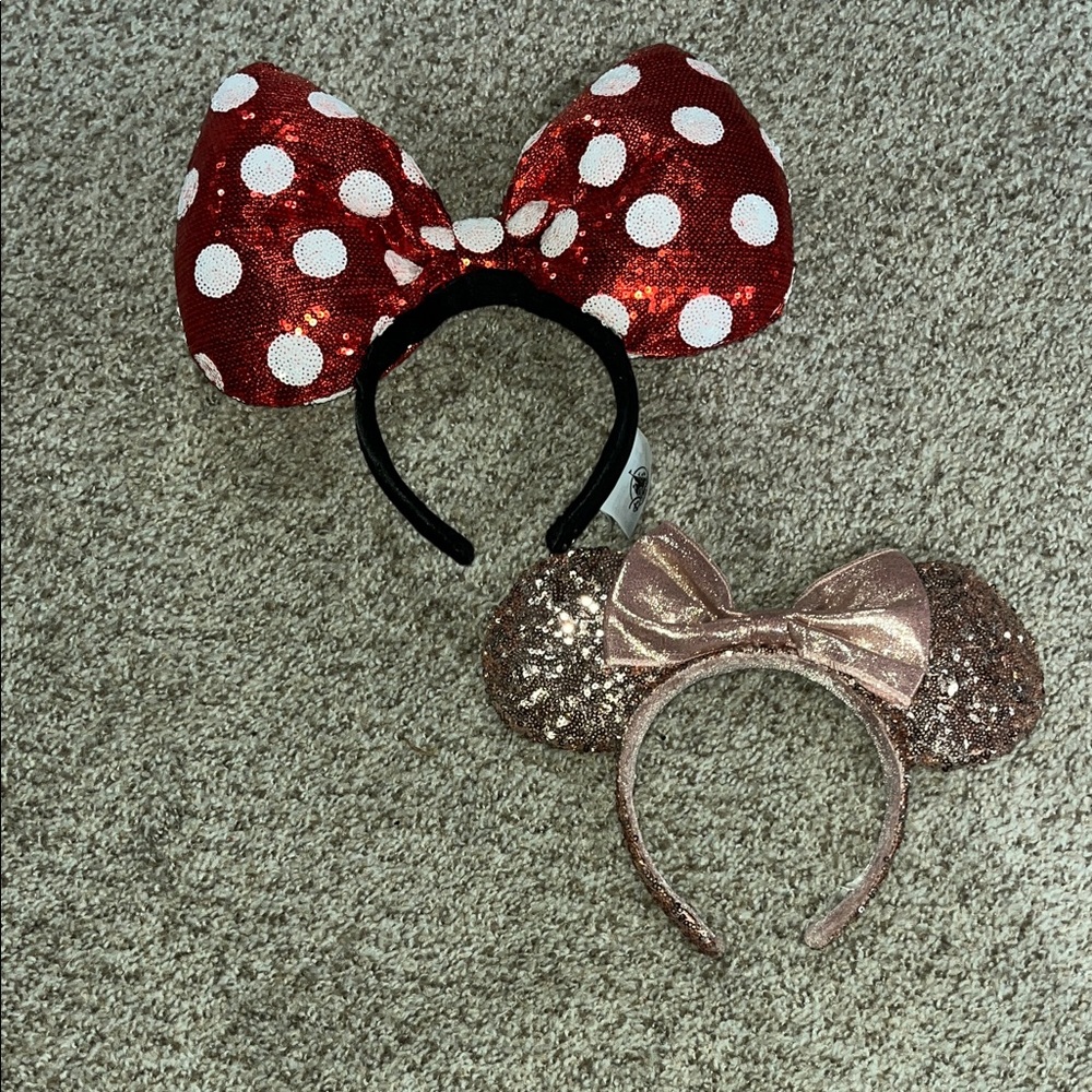 Disney Sequin Minnie Ear Headband Duo - Red & Rose Gold